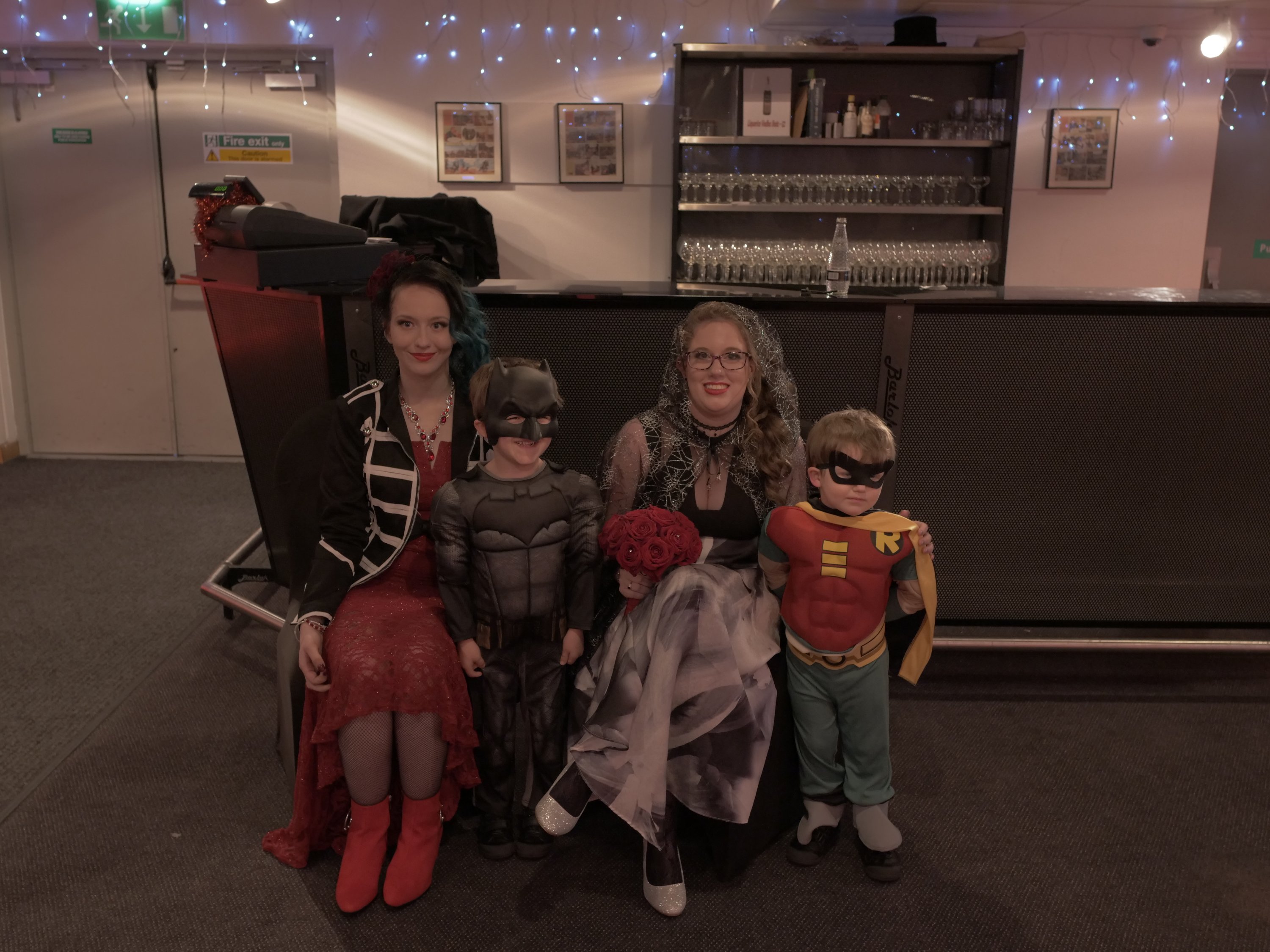 Me & my bridesmaid sat with my two page boys, who were dressed as Batman & Robin.