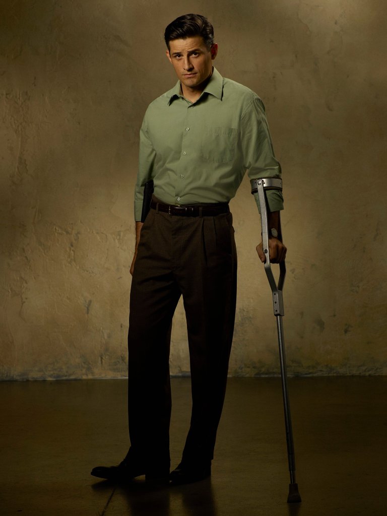 Daniel Sousa leaning on his crutch.