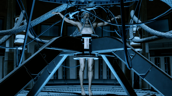 David hooked up to machinery using invasive wires and tubes.