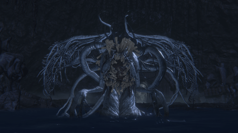 The forgotten Great One, Ebrietas daughter of the cosmos, a mass of white tentacles, wings, and teeth.