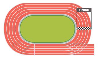 Birds-eye view diagram of an athletics race track, with both a straight and a staggered starting line shown.